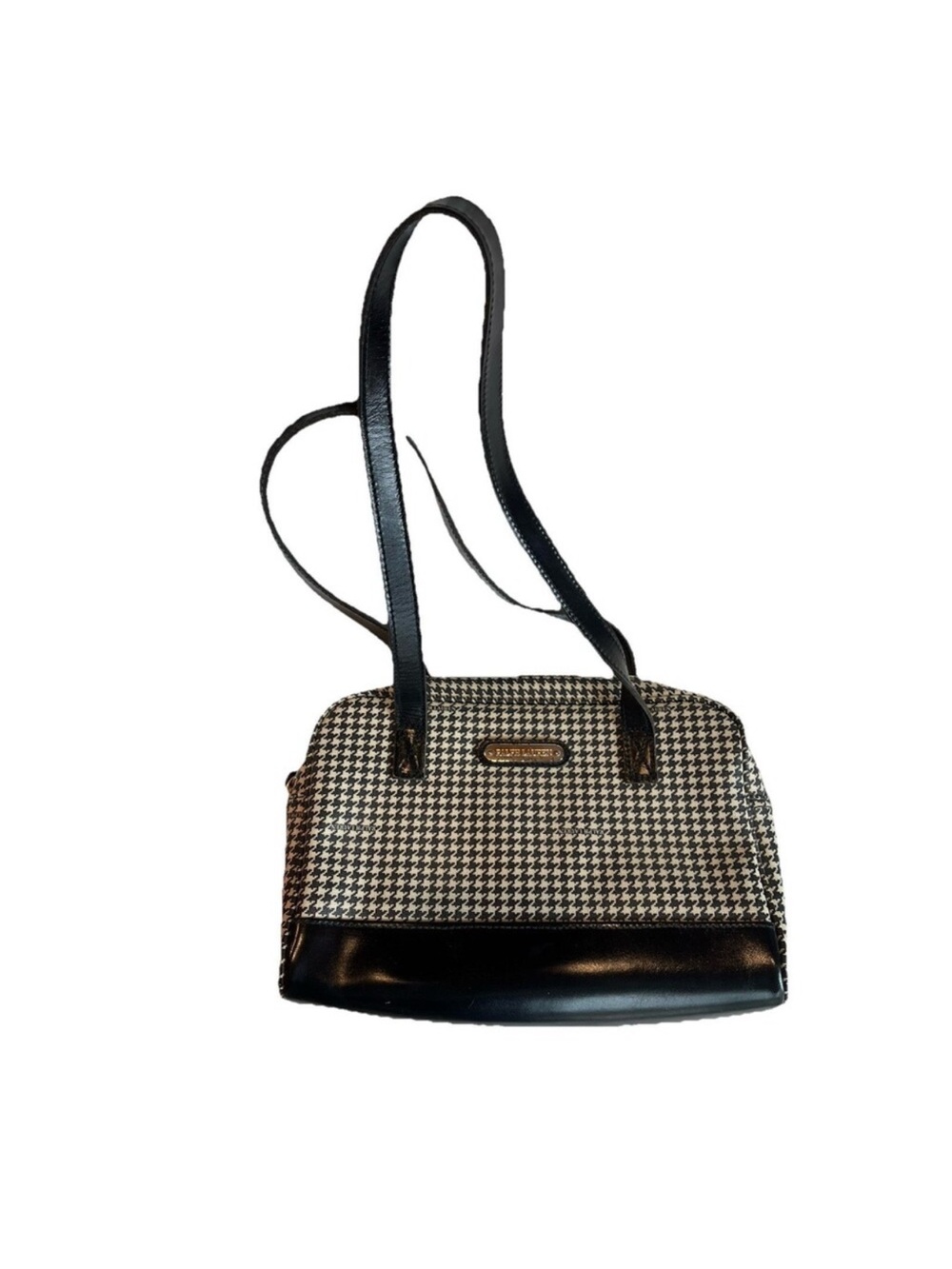 Vintage Ralph Lauren Black & Cream Houndstooth Coated Canvas Shoulder Bag